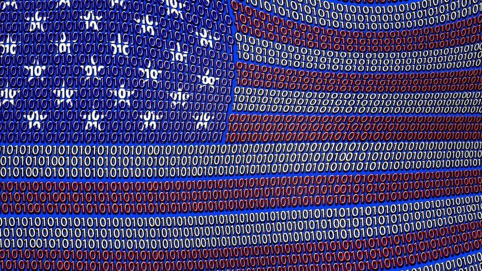 A US flag made out of binary code