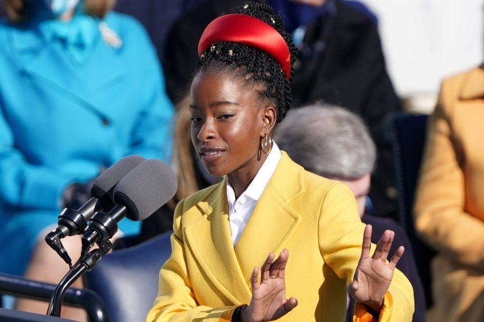 Amanda Gorman recites a poem during the inauguration of Joe Biden as the 46th President of the United States on the West Front of the U.S. Capitol in Washington, U.S., January 20, 2021
