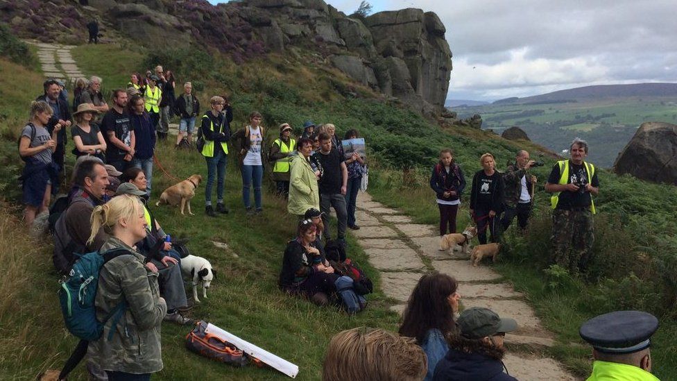 Protestors met at Cow and Calf Rocks on Hangingstone Road in Ilkley and walked to the top of the famous moor