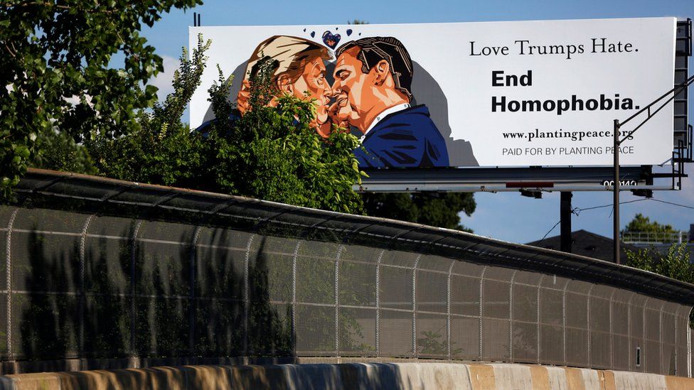 The group paid for a billboard in Ohio showing Donald Trump and Ted Cruz in a clinch