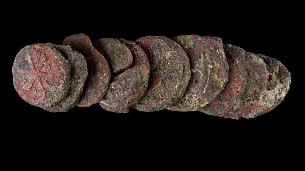Roman coins fused together