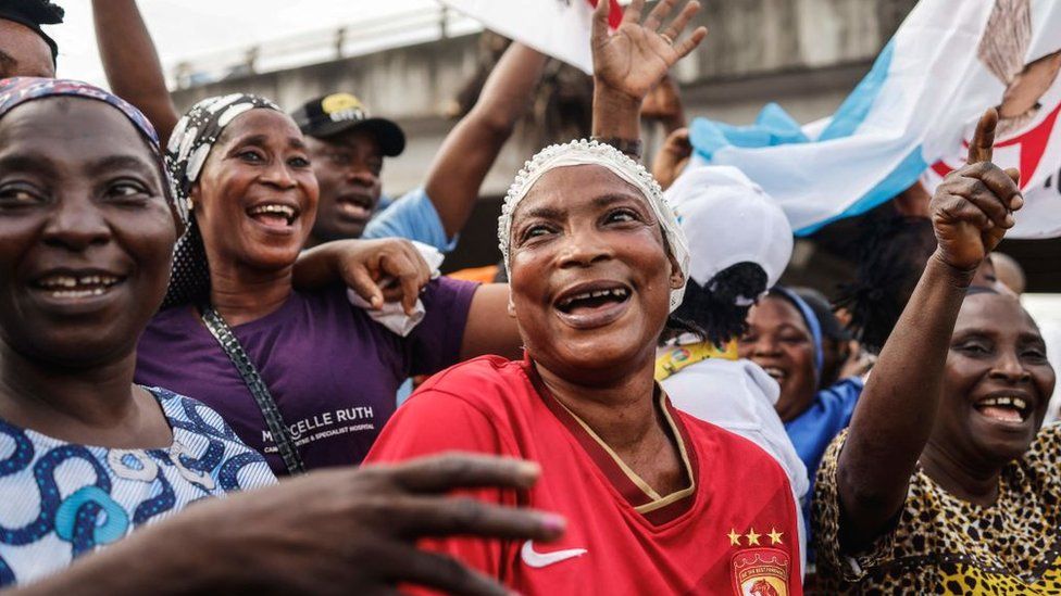 All Progressives Congress (APC) party supporters celebrate in Lagos after party candidate Bola Tinubu wins Nigeria's highly disputed weekend - 1 March 2023