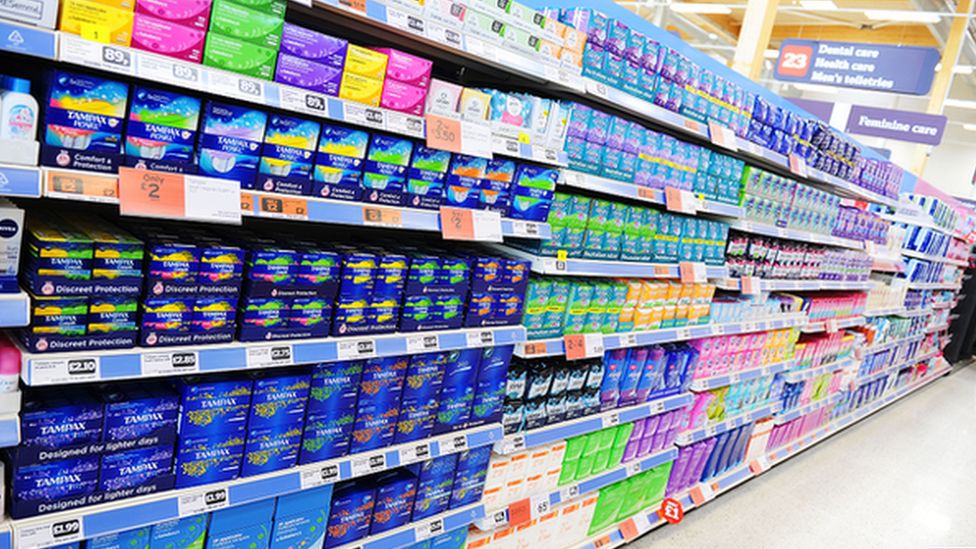 Sanitary products in the supermarket