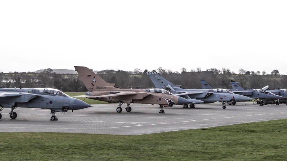 Tornados being moved to the airfield at RAF Cosford prior to the flypast