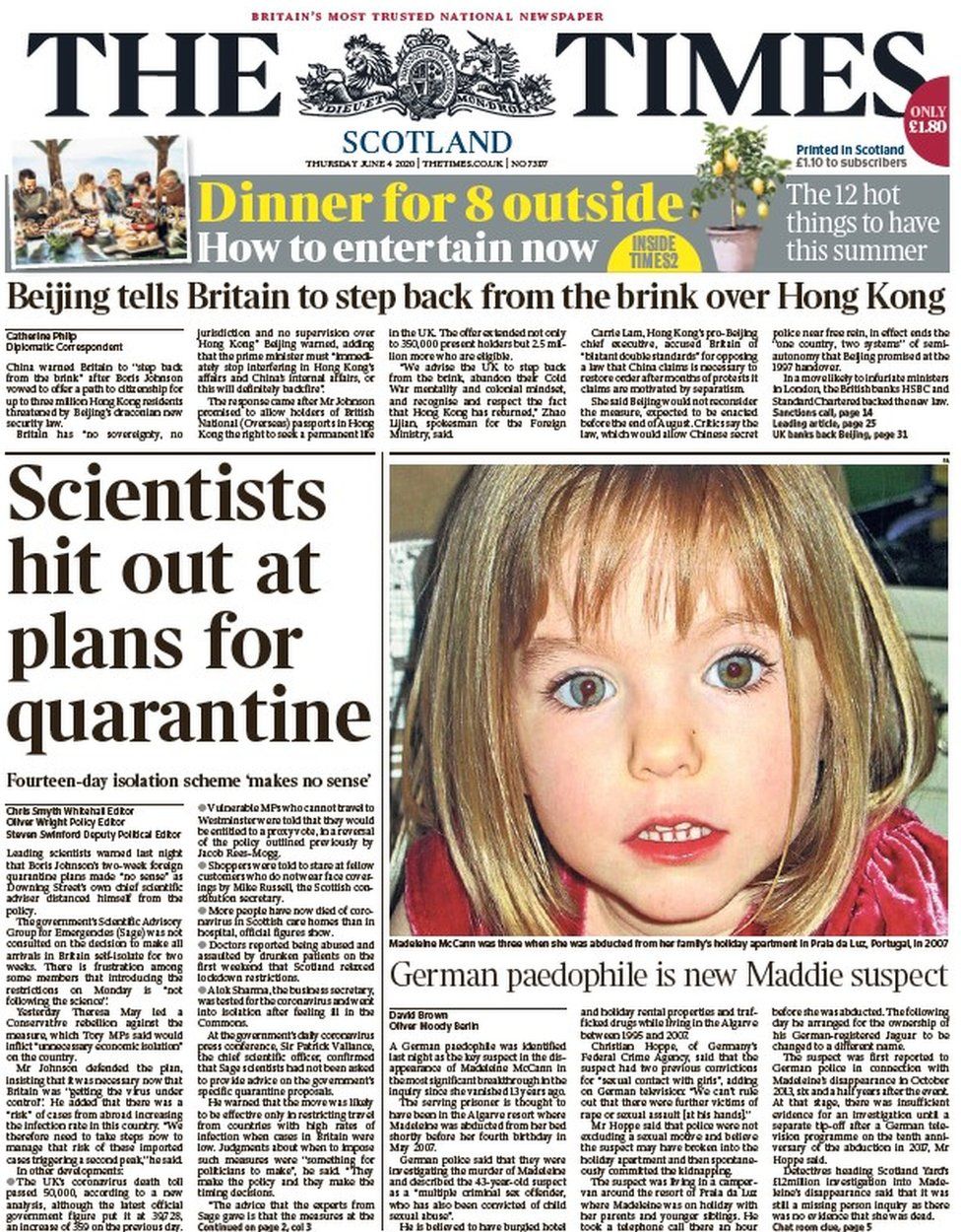 Scotland S Papers New Prime Suspect In Search For Madeleine Mccann c News