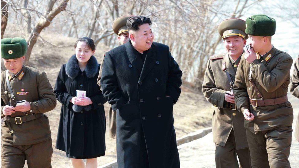 An undated picture released by the North Korean Central News Agency (KCNA) on 12 March 2015 shows North Korean leader Kim Jong-un (C) touring a military unit on an island off the North Korean mainland near the sea border with South Korea in the East Sea.