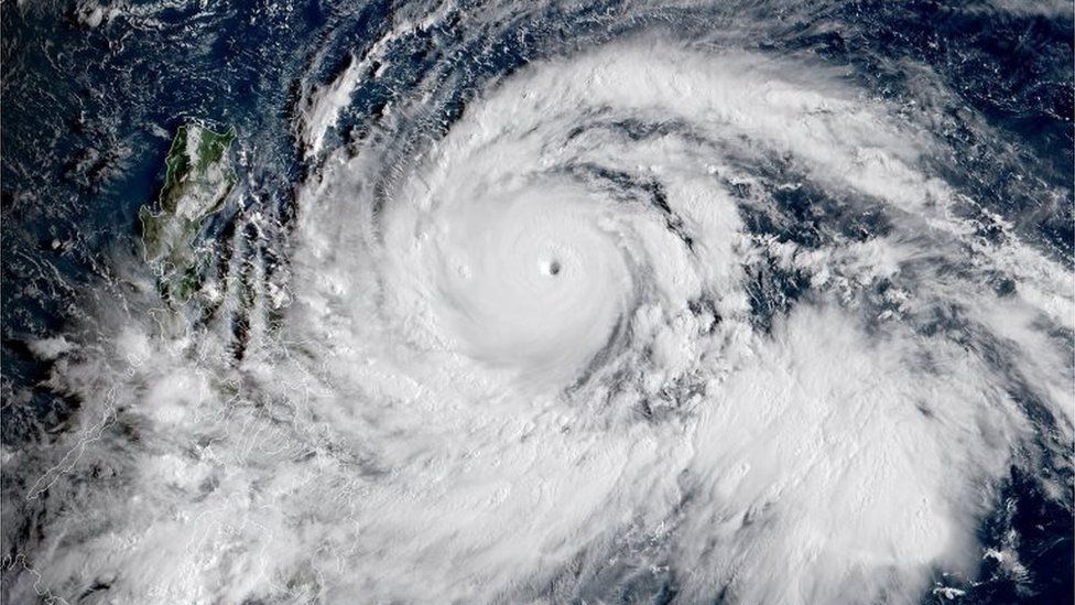 This NOAA/RAMMB satellite image taken at 00:20 UTC on September 13, 2018, shows Typhoon Mangkhut off the Philippines east coast in the Philippine Sea.