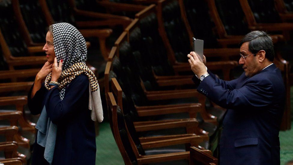 The EU's top diplomat Federica Mogherini at the Iranian parliament, 5 August 2017