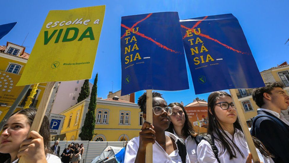 A demonstration against euthanasia in Portugal