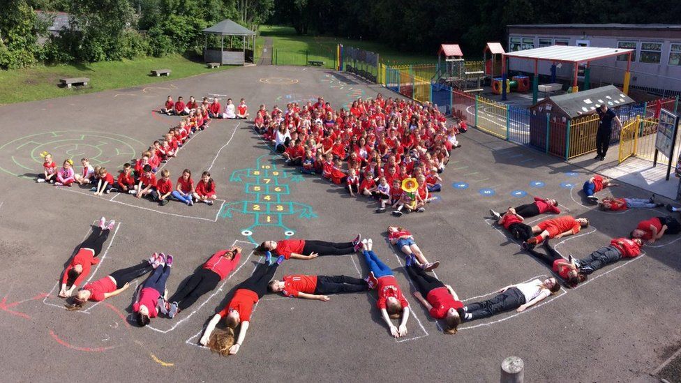 Pengam Primary in Caerphilly spell out 'I love Wales'