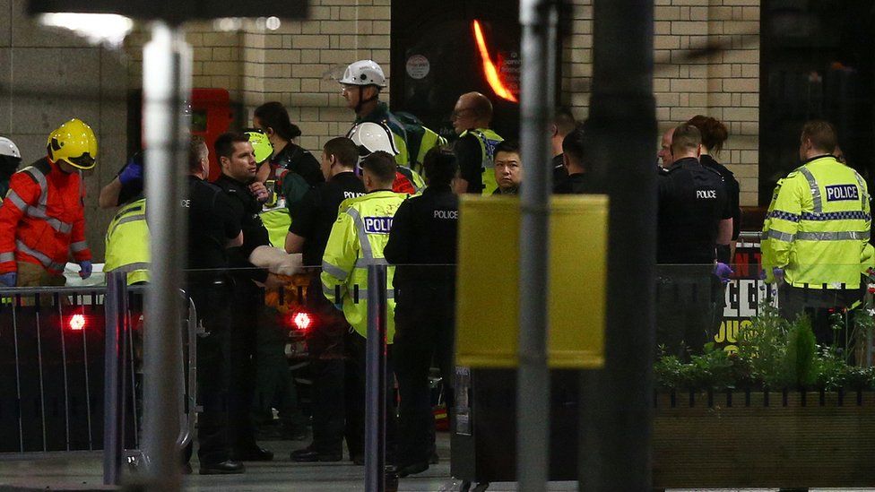 Firefighters and police during Manchester Attack aftermath