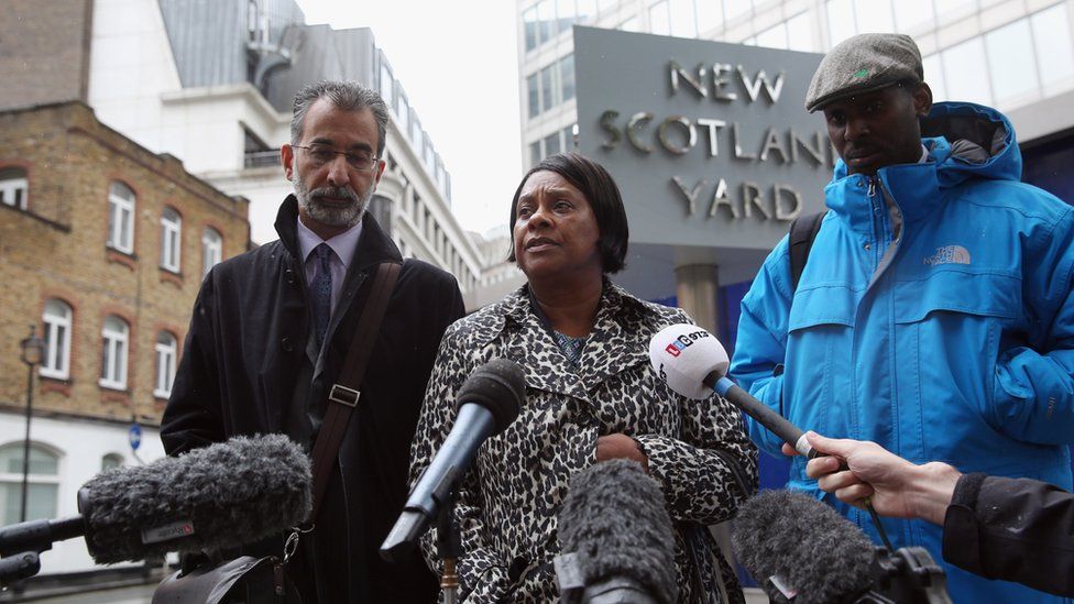 Doreen Lawrence, Stephen's mum, speaks to the media outside New Scotland Yard.