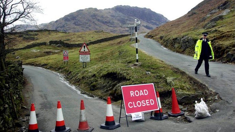 Road block in Cumbria due to Foot and Mouth