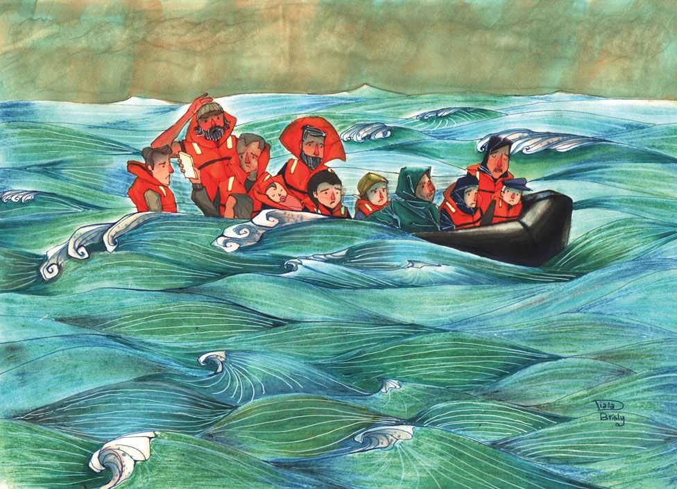 Asylum-seekers on a rubber boat