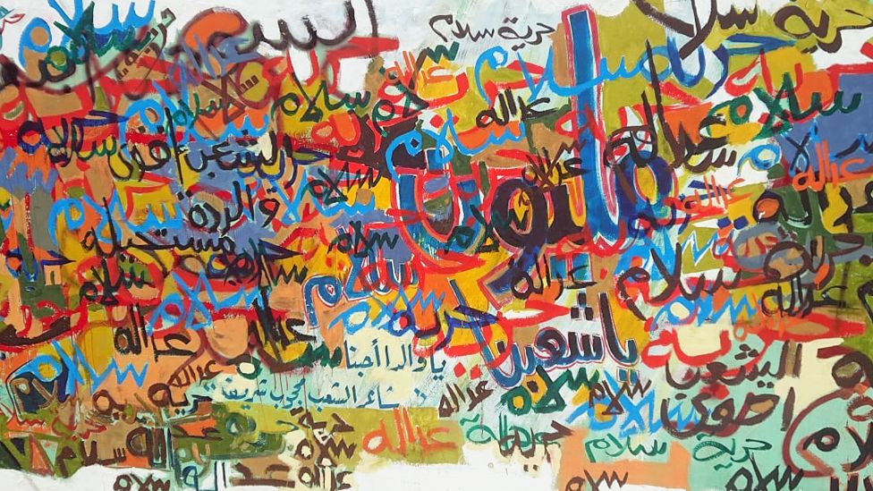 Graffiti with many slogans of Sudan's revolution - Khartoum, Sudan