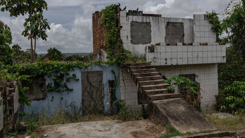 A destroyed home that was evacuated due to the risk of ground sinking in Maceio, Alagoas state, Brazil, on Monday, Dec. 4, 2023.