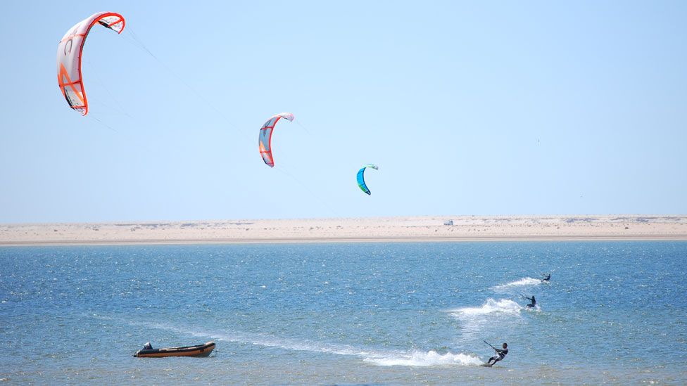 Kitesurfers in Western Sahara