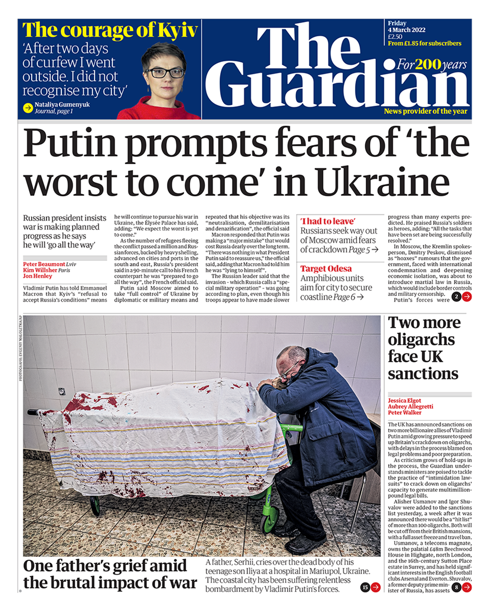Guardian front page 04/03/22