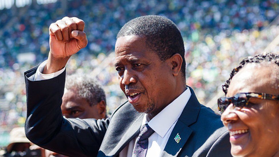 Zambian President Edgar Lungu gestures as he arrives for the official inauguration ceremony of Emmerson Mnangagwa in Zimbabwe