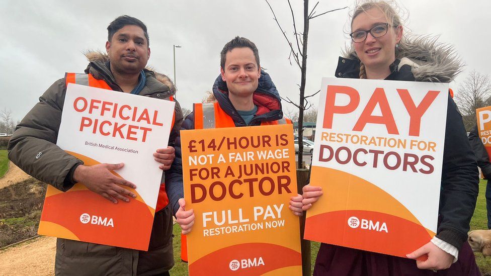 Doctors at a picket line in Swindon in the March walkout