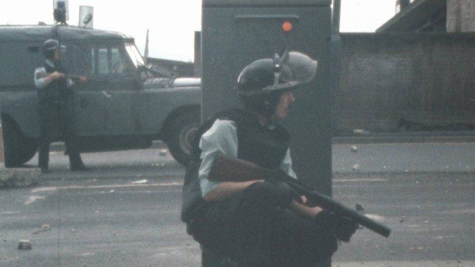 RUC officer with plastic/rubber bullet gun