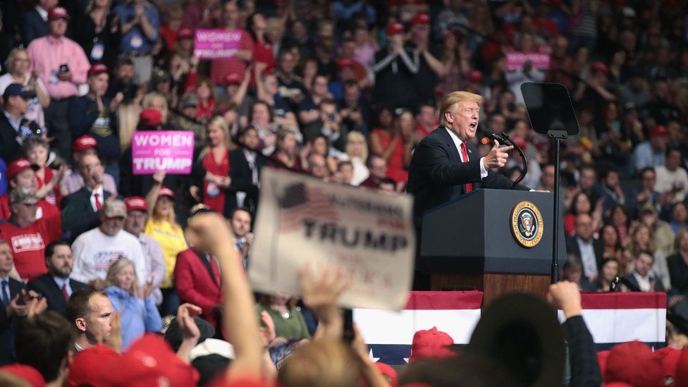 President Donald Trump speaks to supporters during a rally at the Van Andel Arena on March 28, 2019 in Grand Rapids, Michigan.