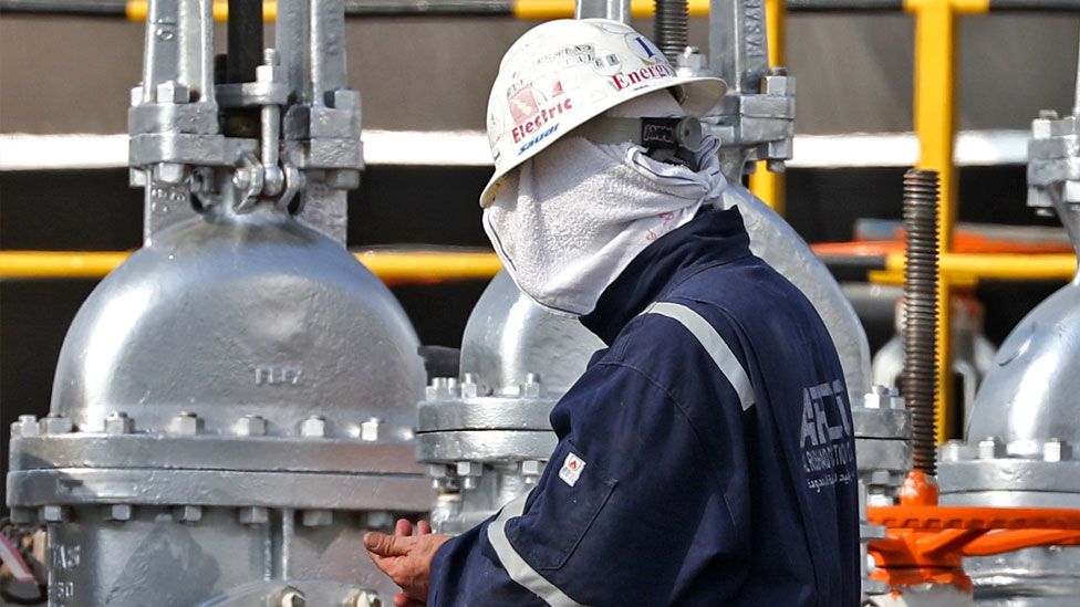 A worker at an oil processing facility of Saudi Aramco in Saudi Arabia. File photo