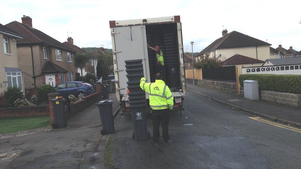 100kg of wheelie bins fall on Cardiff council contractor BBC News