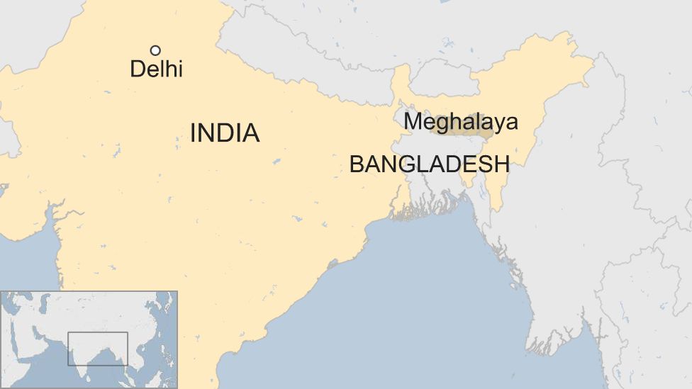 A BBC map showing the location of Meghalaya state in India