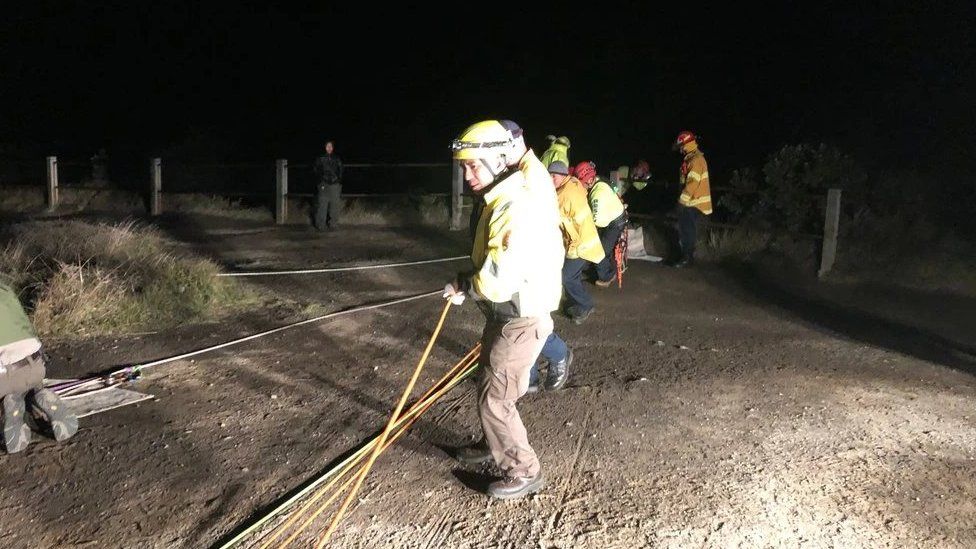 Rescuers abseiled into the volcano to rescue the man