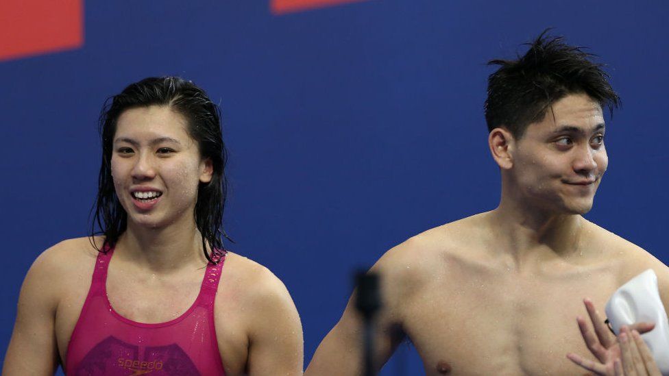Singapore swimmers Amanda Lim and Joseph Schooling