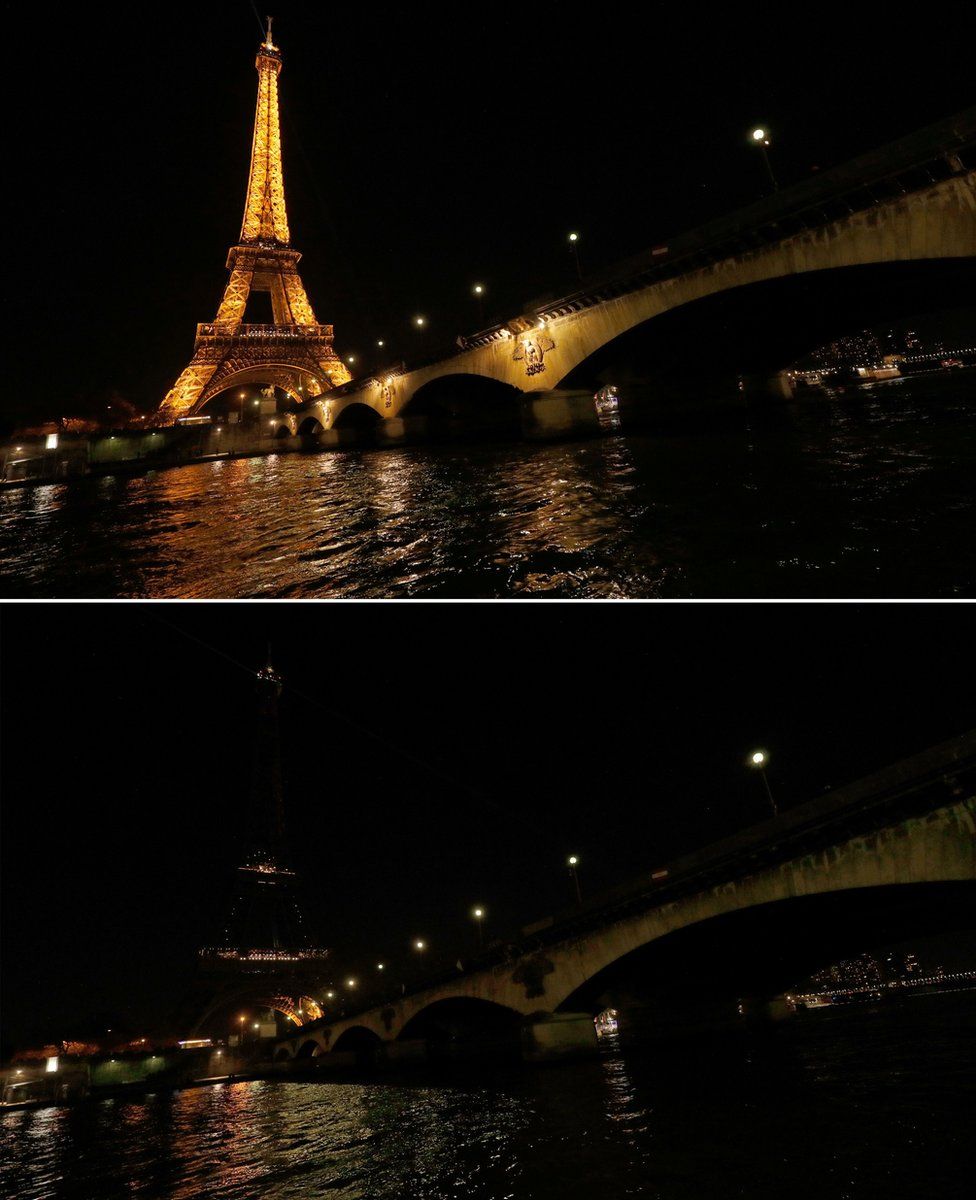 Эйфелева башня темнеет в Париже в рамках акции «Час Земли»