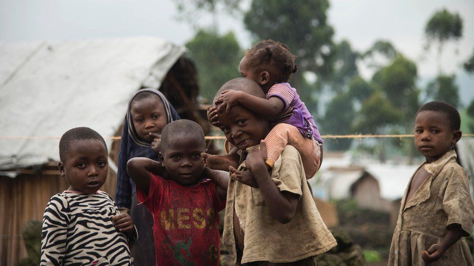 Children are pictured at the Mungote Internally Displaced Persons camp in Kitchanga, 80 kilometres from Goma, on 23 February, 2016