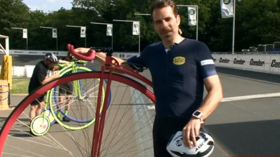Mark Beaumont with his Penny Farthing before the attempt