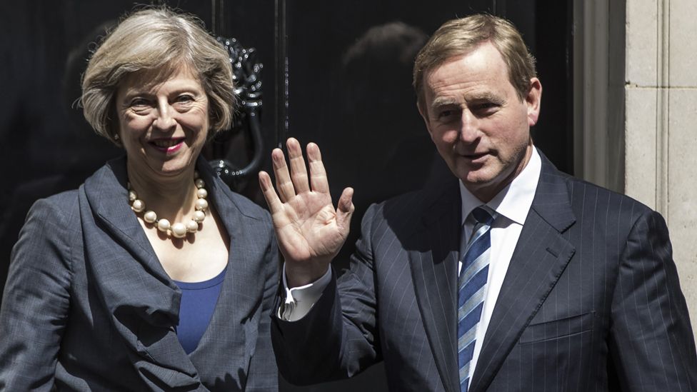 The Irish Taoiseach Enda Kerry is greeted by British Prime Minister Theresa May on the steps of 10 Downing Street on July 26, 2016 in London, England.