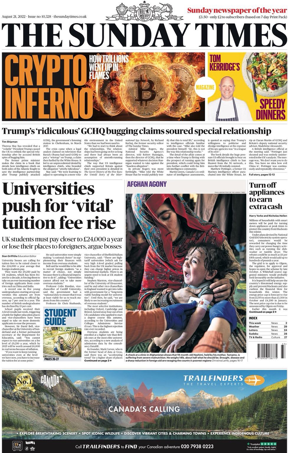 The Sunday Times front page 21 August 2022
