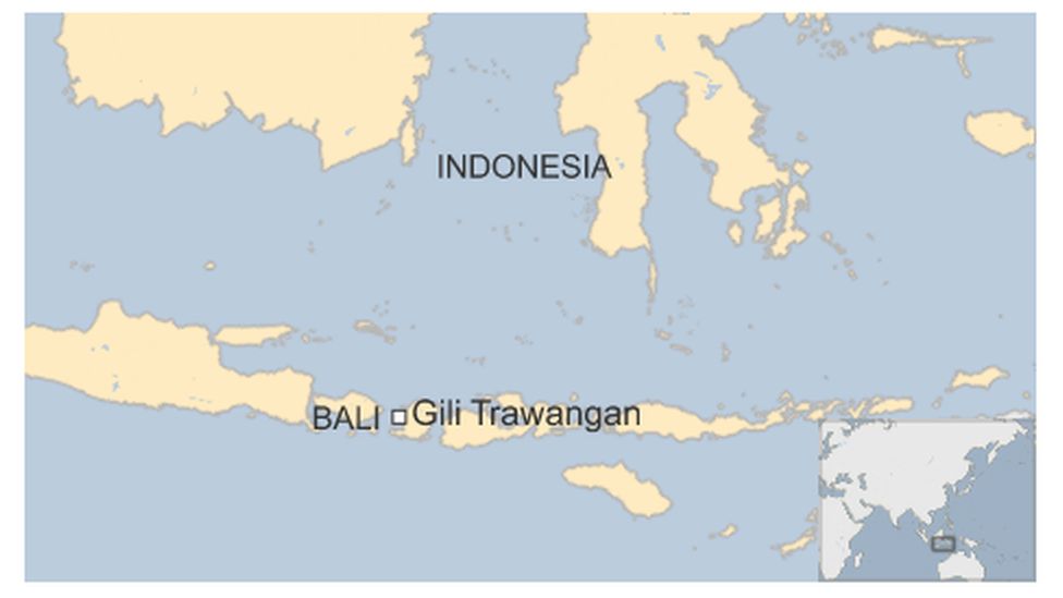 Map of Bali and Gili Trawangan in Indonesia