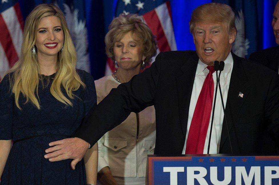 Trump pats his pregnant daughter Ivanka during his campaign