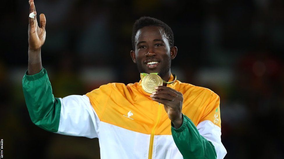Rio 2016 Olympic Gold medallist Cheick Sallah Cisse poses on the podium