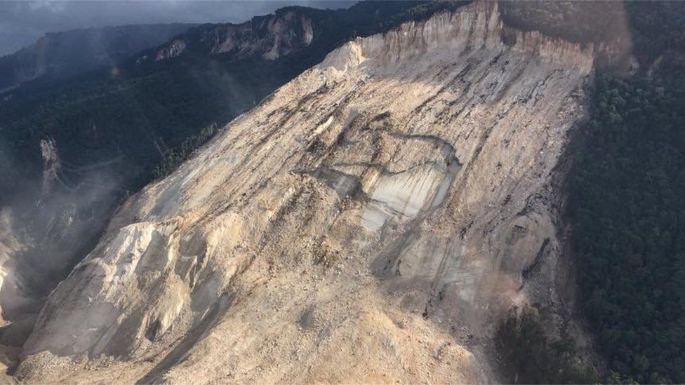Areas affected by landslides are seen after a powerful 7.5 magnitude earthquake, in Hela, Papua New Guinea on 26 February 2018 in this picture obtained from social media