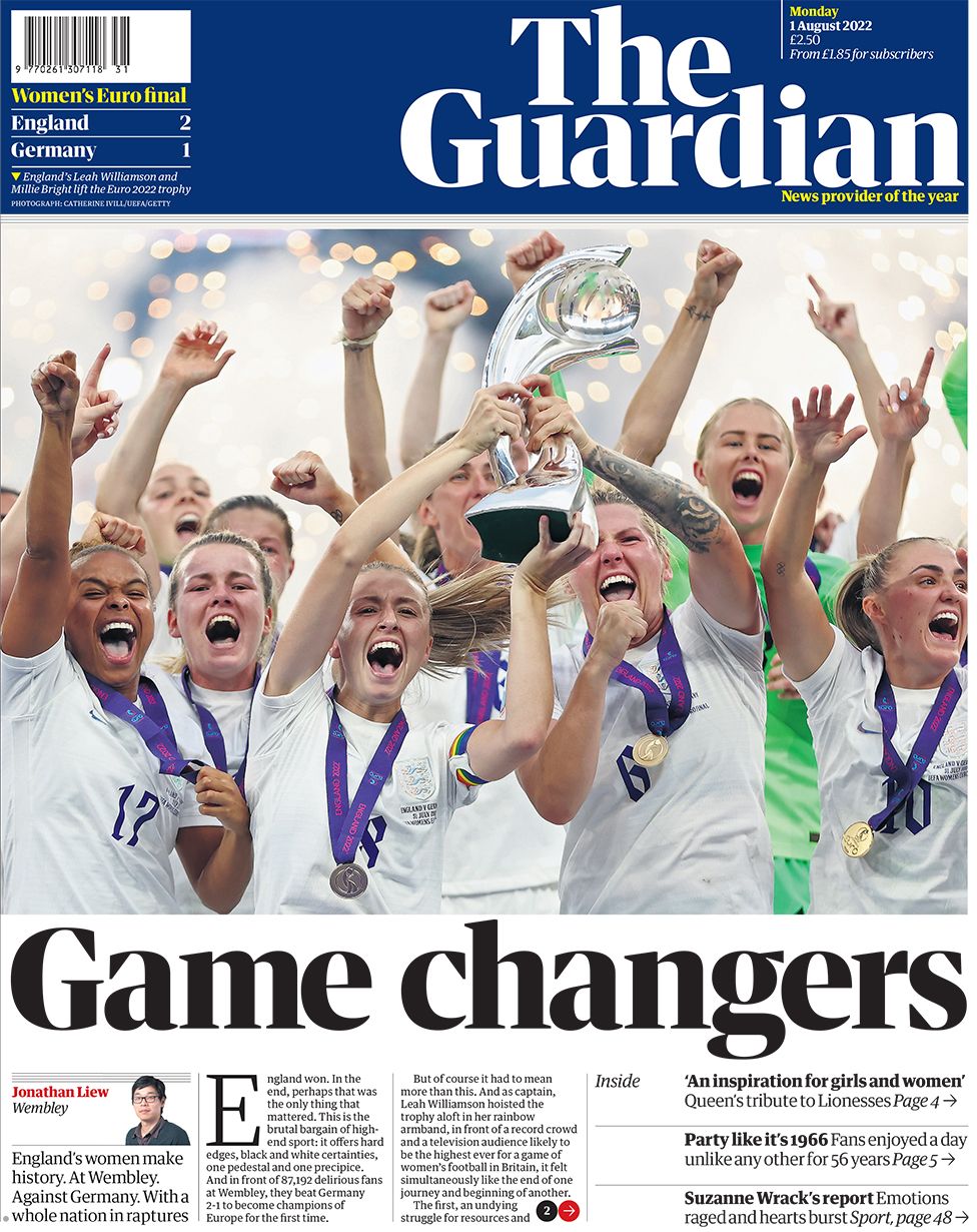 The Guardian front page 1 August 2022