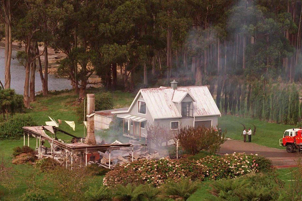 Photo dated 29 April 1996 showing the remains of the guesthouse where Martin Bryant shot his first victims