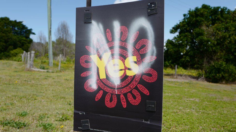 A YES campaign poster with the word "NO" spray painted across it