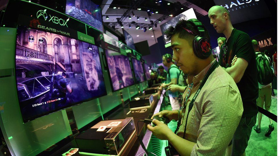 Gamer Jonathan Martinez tests a new 'Gears of War' game at the Xbox display on the second day of the Electronic Entertainment Expo, known as E3 at the Convention Center in Los Angeles, California on June 17, 2015