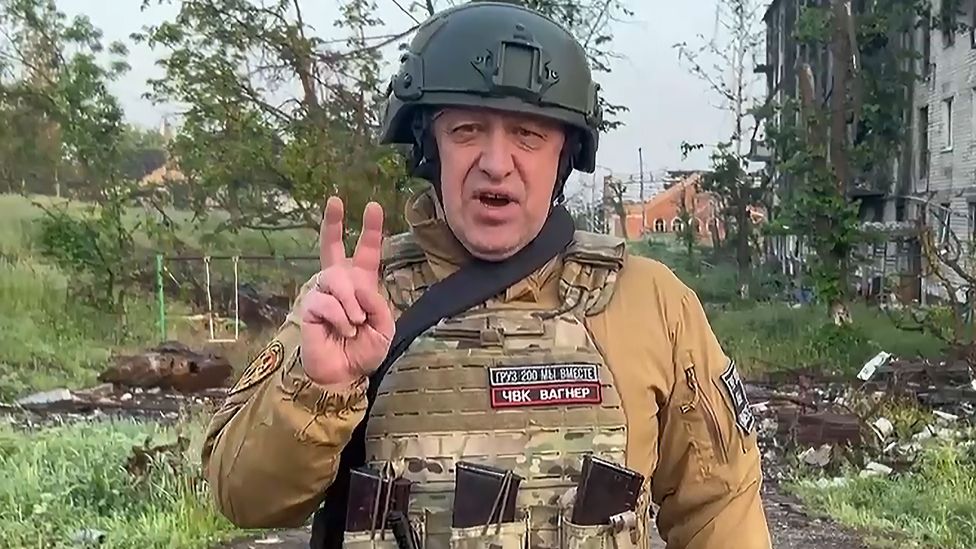 Wagner Group founder Yevgeny Prigozhin addresses his units withdrawing from Bakhmut, the city captured from the Ukrainian Armed Forces, on 25 May 2023