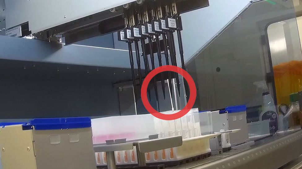 Swab snagged by pipette robot