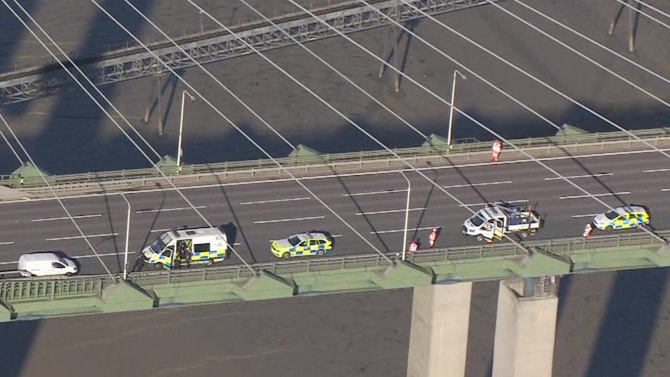 Essex Police vehicles on the Queen Elizabeth II bridge