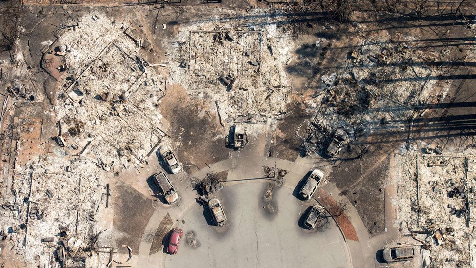Remains of houses destroyed by fire in Santa Rosa