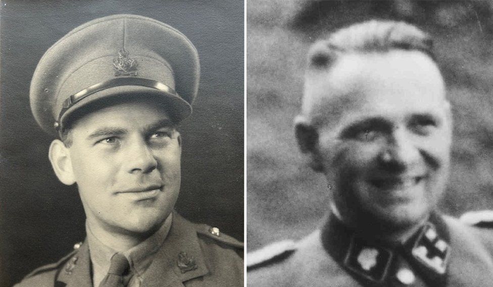 Black and white pictures of Victor Cross and Rudolf Höss in their military uniforms