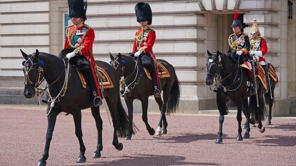 Charles, William and The Princess Royal leaves Buckingham Palace for the Trooping the Colour ceremony at Horse Guards Parade